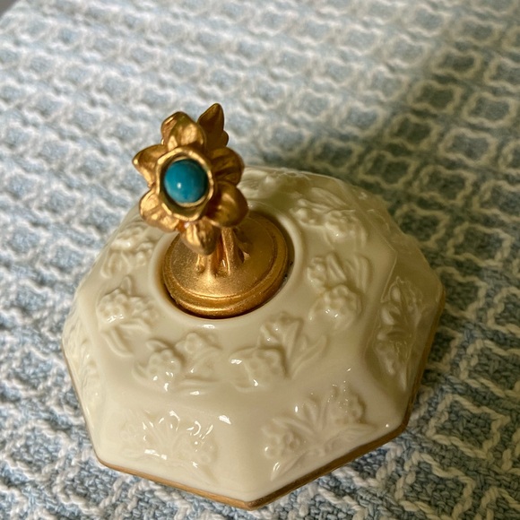 Lenox keep safe box December gold trim turquoise stone ivory tone China - Picture 5 of 8